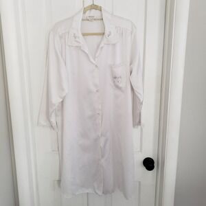VTG Barbizon Womens Embroidered Robe Nightshirt LARGE‎ Cottagecore Feminine Lace